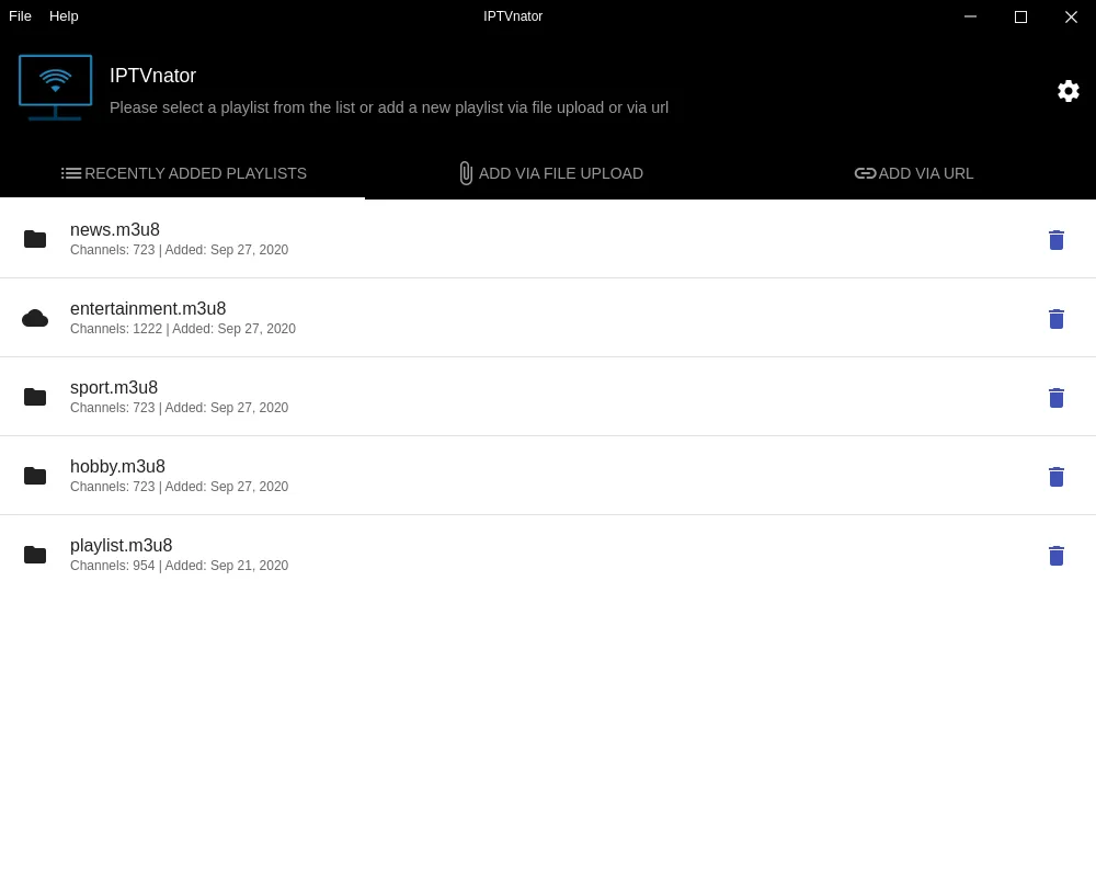 Playlist management screen