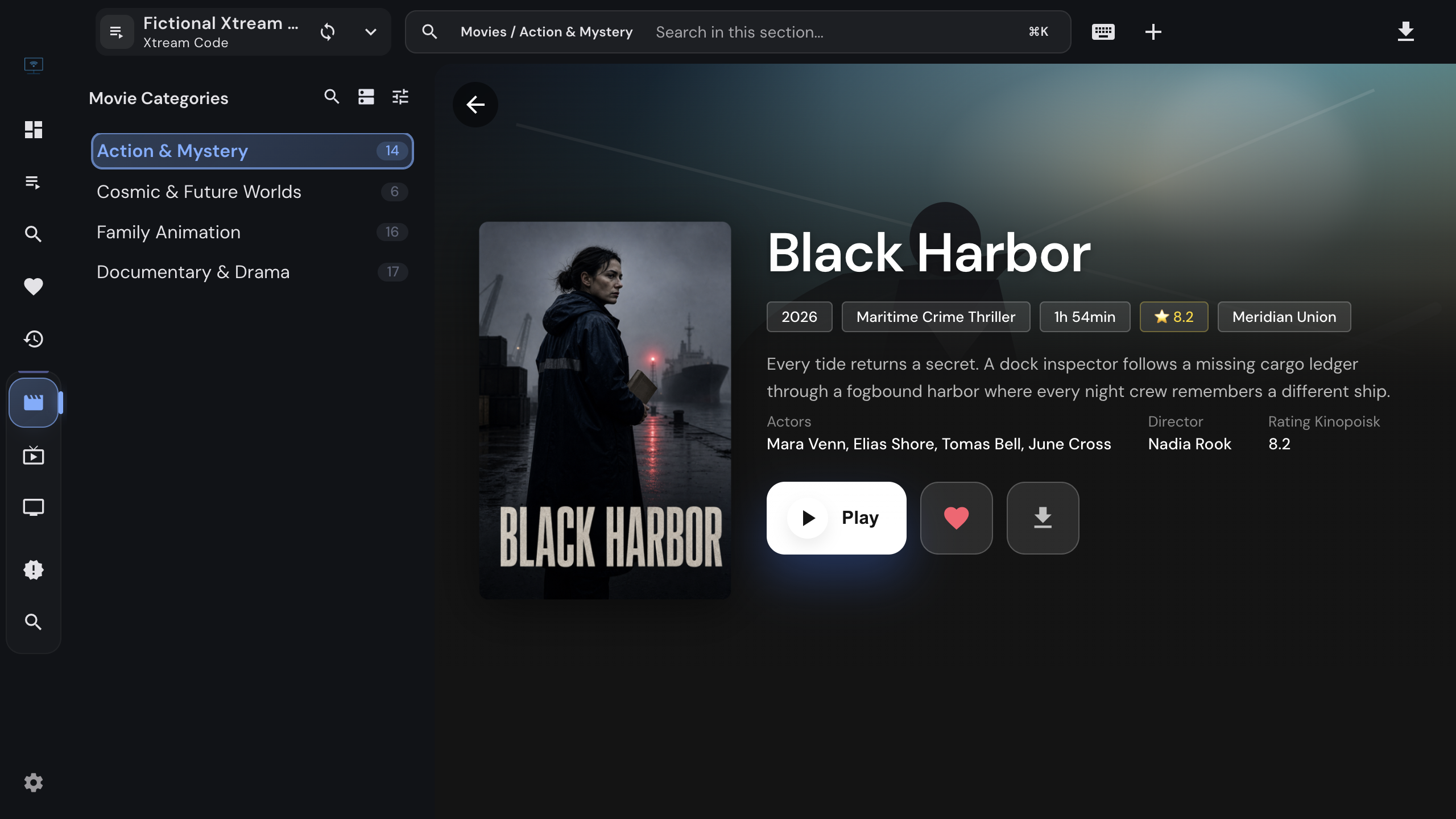 Movie detail page with the download action in the row under the poster