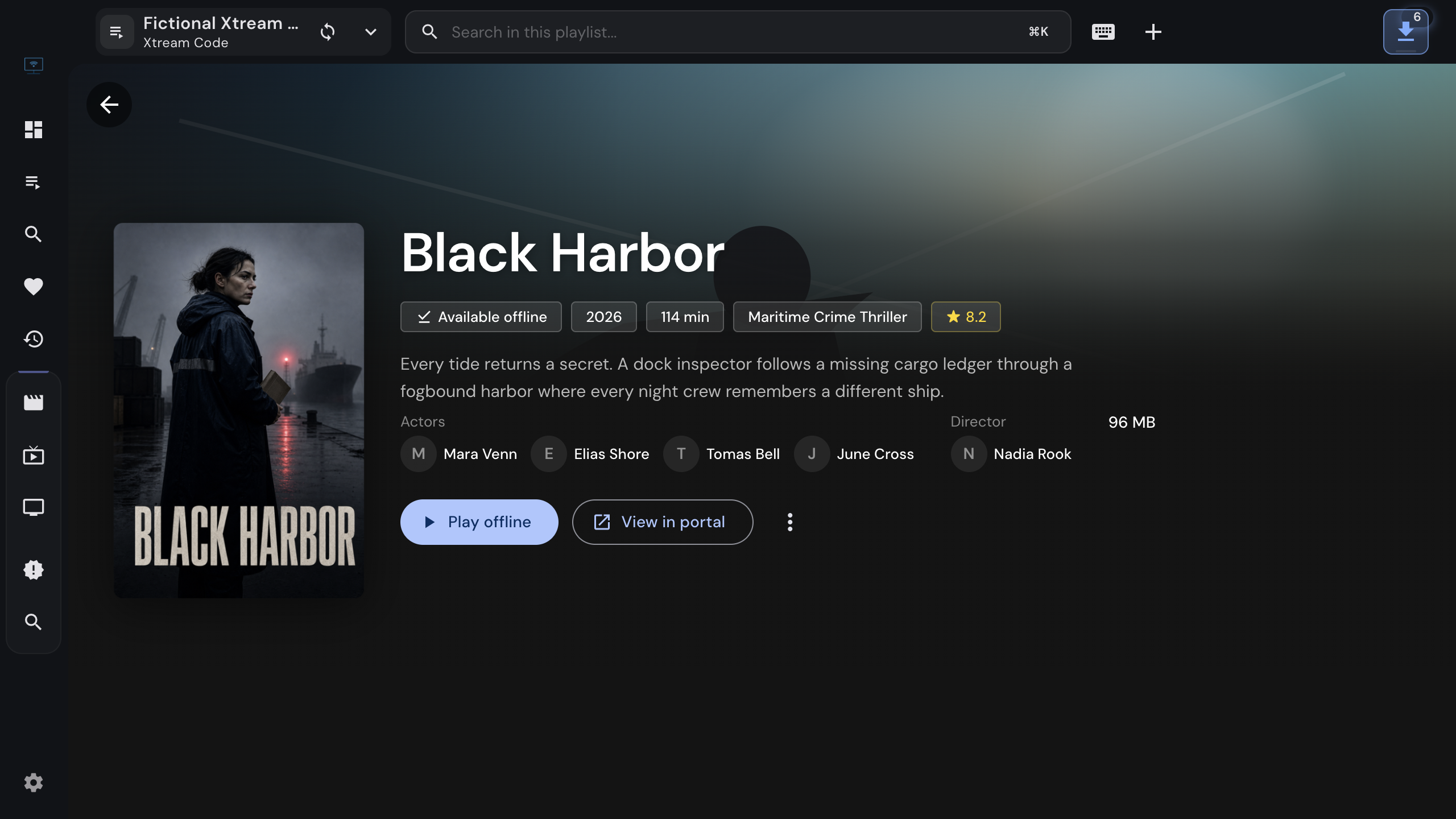 Offline detail of a downloaded movie with Play and the file actions