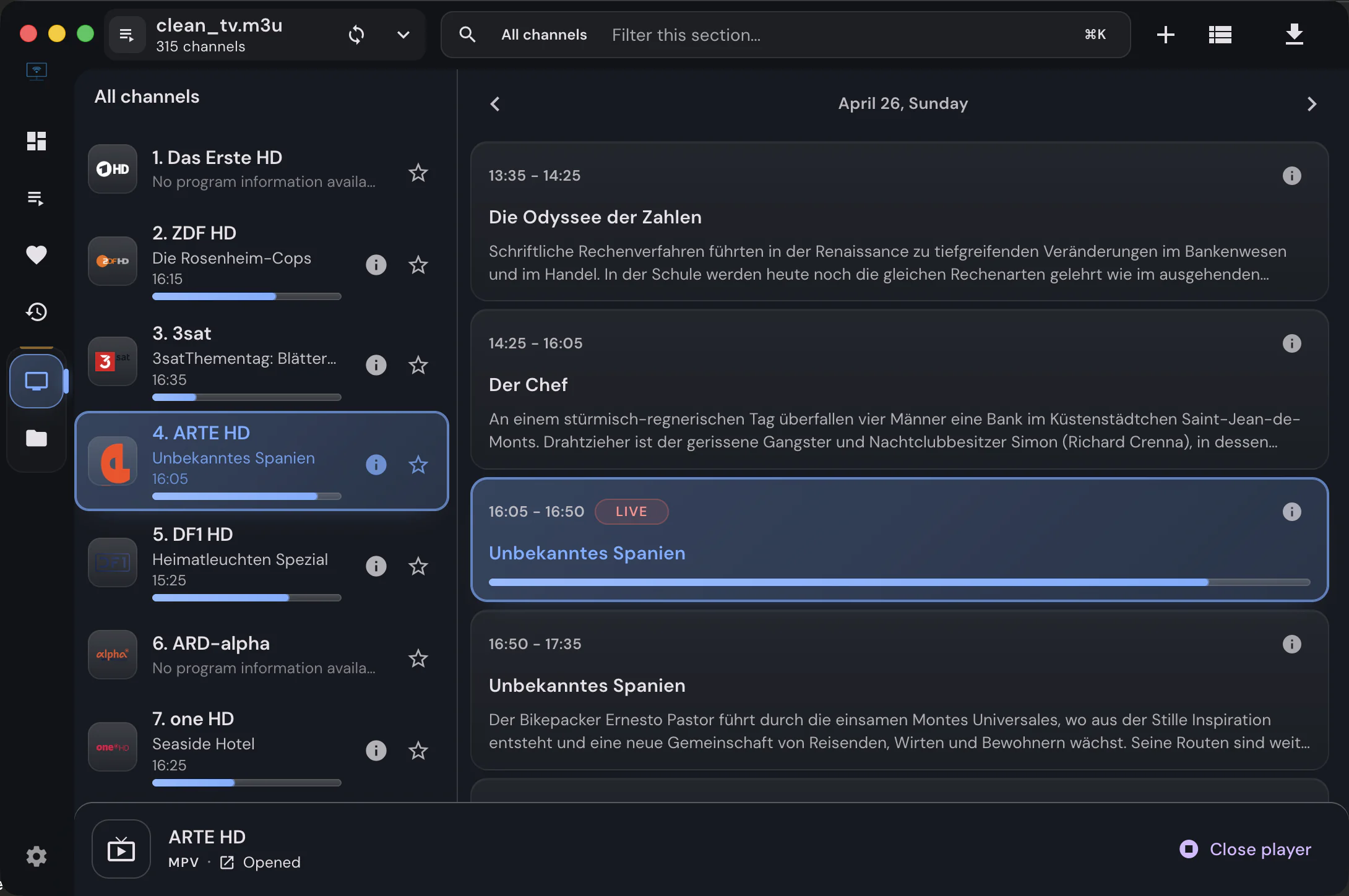 External MPV player bar inside IPTVnator